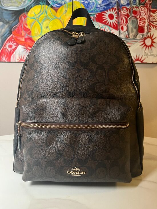 Coach Handbags - Coach Charlie Backpack Signature Brown Black Canvas Leather Trim